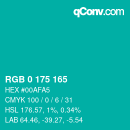 颜色代码: RGB 0 175 165 | qconv.com