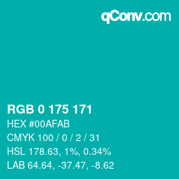 Color code: RGB 0 175 171 | qconv.com