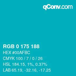 Color code: RGB 0 175 188 | qconv.com