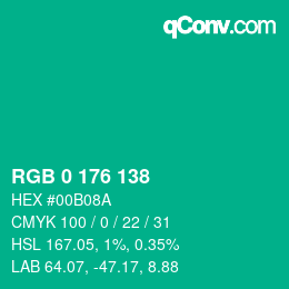 Color code: RGB 0 176 138 | qconv.com