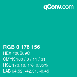 Color code: RGB 0 176 156 | qconv.com