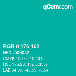 Color code: RGB 0 176 162 | qconv.com