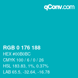 Color code: RGB 0 176 188 | qconv.com