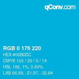 Color code: RGB 0 176 220 | qconv.com