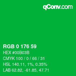 カラーコード: RGB 0 176 59 | qconv.com