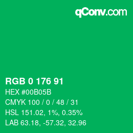 Color code: RGB 0 176 91 | qconv.com