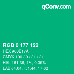 カラーコード: RGB 0 177 122 | qconv.com