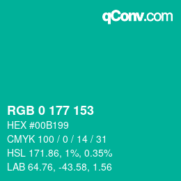 カラーコード: RGB 0 177 153 | qconv.com