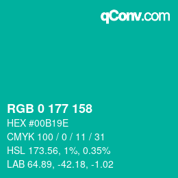 カラーコード: RGB 0 177 158 | qconv.com