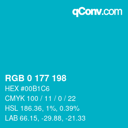 Color code: RGB 0 177 198 | qconv.com