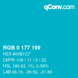 Color code: RGB 0 177 199 | qconv.com