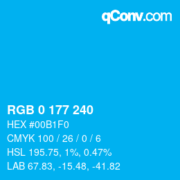 颜色代码: RGB 0 177 240 | qconv.com