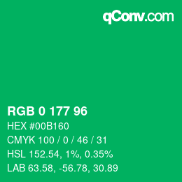 カラーコード: RGB 0 177 96 | qconv.com