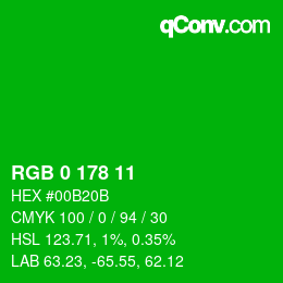 Color code: RGB 0 178 11 | qconv.com