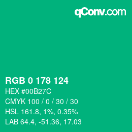 Color code: RGB 0 178 124 | qconv.com