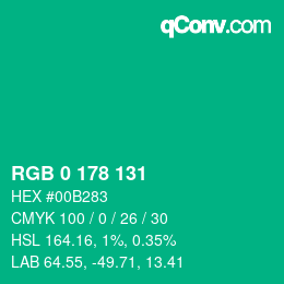 Color code: RGB 0 178 131 | qconv.com