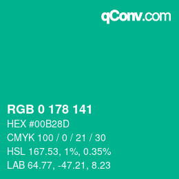 カラーコード: RGB 0 178 141 | qconv.com