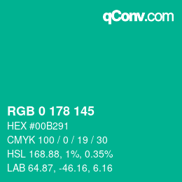 Color code: RGB 0 178 145 | qconv.com