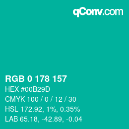 Color code: RGB 0 178 157 | qconv.com