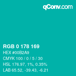 カラーコード: RGB 0 178 169 | qconv.com