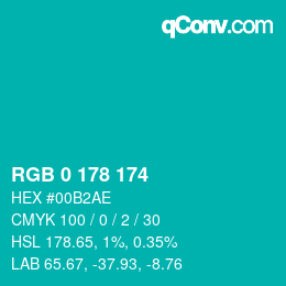 Color code: RGB 0 178 174 | qconv.com