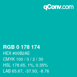 Color code: RGB 0 178 174 | qconv.com