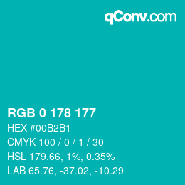 Color code: RGB 0 178 177 | qconv.com