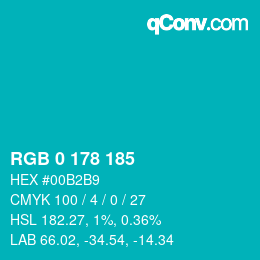 Color code: RGB 0 178 185 | qconv.com