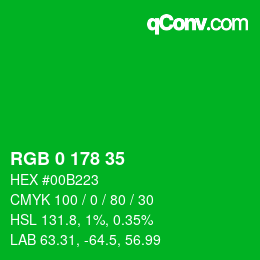 Color code: RGB 0 178 35 | qconv.com