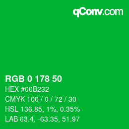 Color code: RGB 0 178 50 | qconv.com