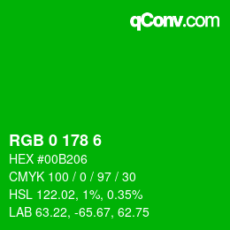 カラーコード: RGB 0 178 6 | qconv.com