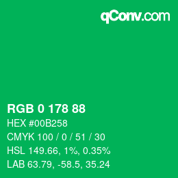 カラーコード: RGB 0 178 88 | qconv.com