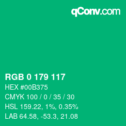 Color code: RGB 0 179 117 | qconv.com