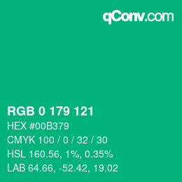 Color code: RGB 0 179 121 | qconv.com