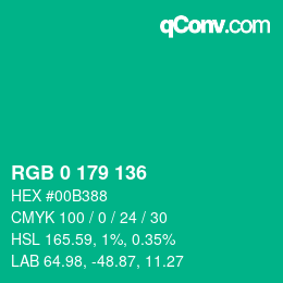 Color code: RGB 0 179 136 | qconv.com