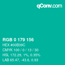 颜色代码: RGB 0 179 156 | qconv.com