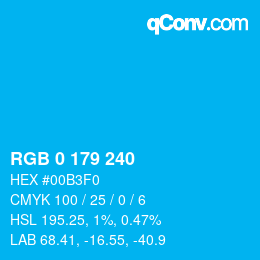 颜色代码: RGB 0 179 240 | qconv.com