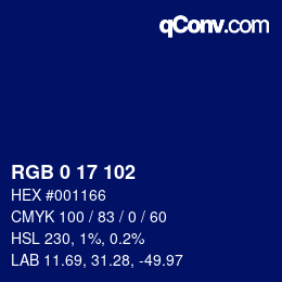 Color code: RGB 0 17 102 | qconv.com