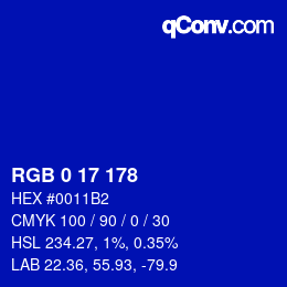 Color code: RGB 0 17 178 | qconv.com