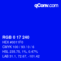 Color code: RGB 0 17 240 | qconv.com