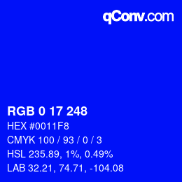 Color code: RGB 0 17 248 | qconv.com