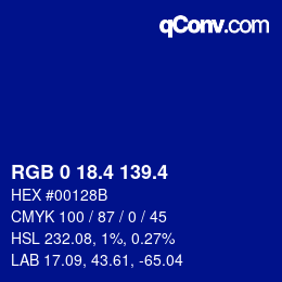 カラーコード: RGB 0 18.4 139.4 | qconv.com