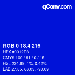 カラーコード: RGB 0 18.4 216 | qconv.com