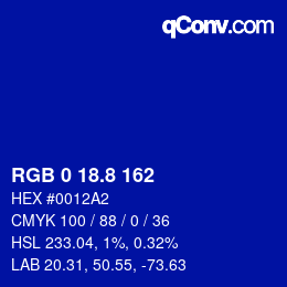 カラーコード: RGB 0 18.8 162 | qconv.com