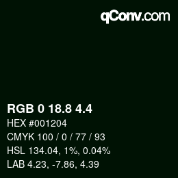 カラーコード: RGB 0 18.8 4.4 | qconv.com