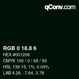 Color code: RGB 0 18.8 6 | qconv.com