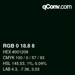 Color code: RGB 0 18.8 8 | qconv.com