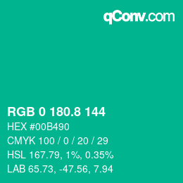 カラーコード: RGB 0 180.8 144 | qconv.com