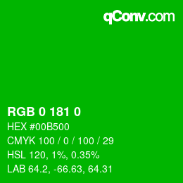 Color code: RGB 0 181 0 | qconv.com