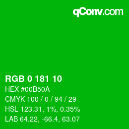 Color code: RGB 0 181 10 | qconv.com